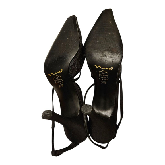 Nina Women's Black Glitter Slingback Heels Size 8.5 - Picture 7 of 8